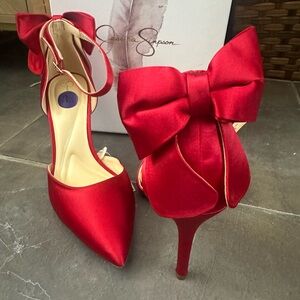 Jessica Simpson Red Satin Heels with Bow